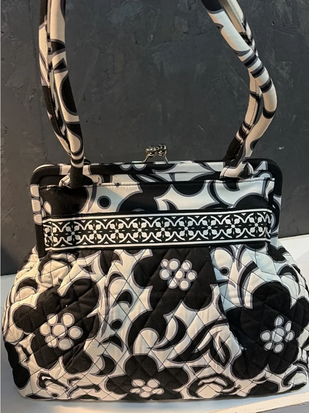 Vera Bradley Black & White Floral Quilted Shoulder Bag - Classic Women's Handbag